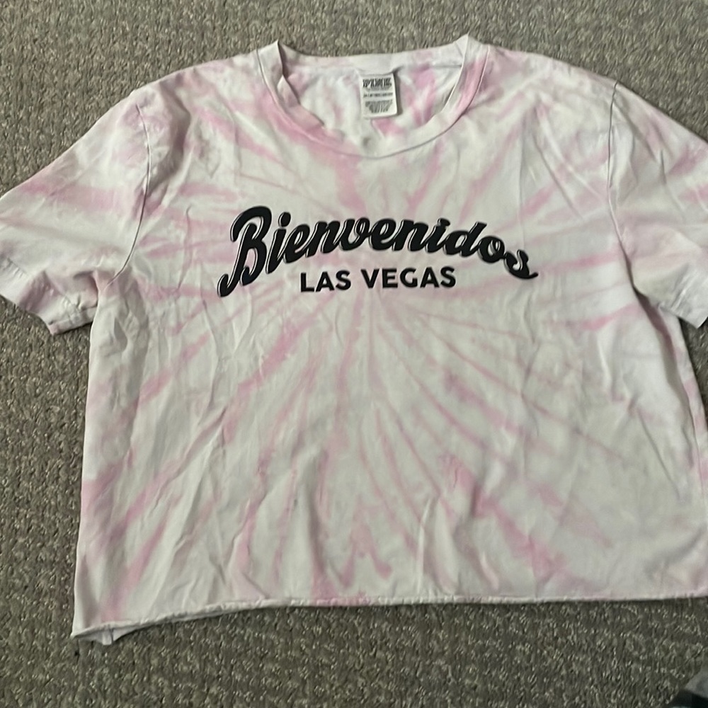 PINK Victoria’s Secret Bienvenidos Las Vegas Tie Dye Graphic Crop Top XS So Cute